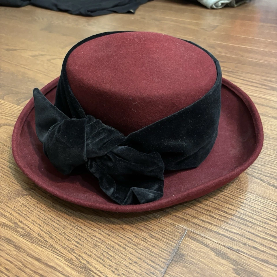 Sombrero Derby De Lana J Peterman Company De Colección Para Mujer Cinta Rodeo Borgoña Italia Foto 4 de 4