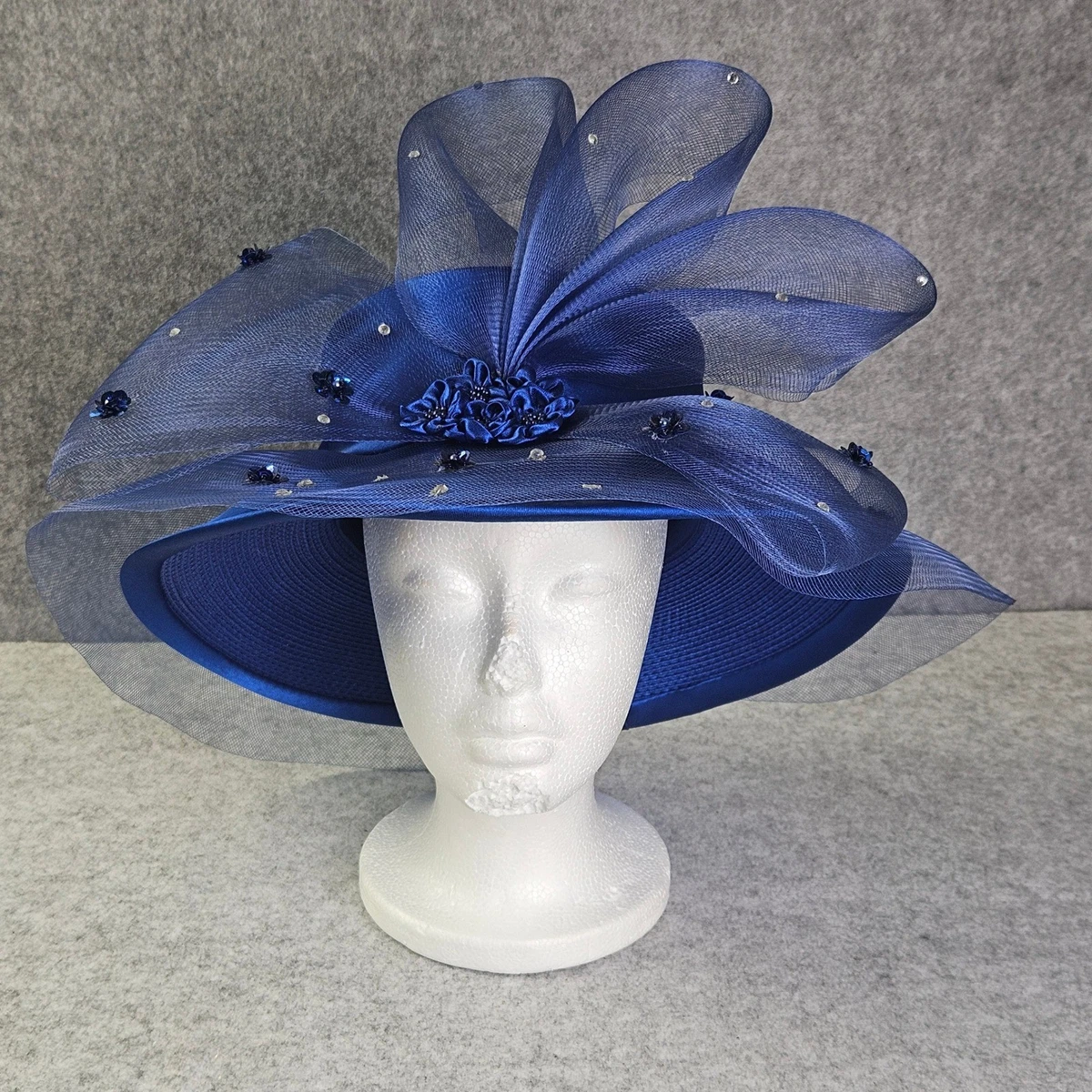 royal blue dress hat Royal Blue Church Hats for Women – Elegant Wide Brim Sunday Hat –  forbusitehats main image 1