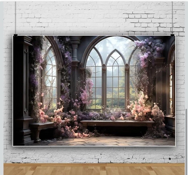 Leyiyi 9 x 6 футов винтажный цветок комнаты фон сад фиолетовый цветочный винтажный готический - Изображение 2 из 3