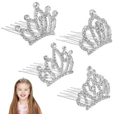 4 Pcs Mini Crown Hair Comb for Girls - Small Rhinestone Tiaras for Princess -...