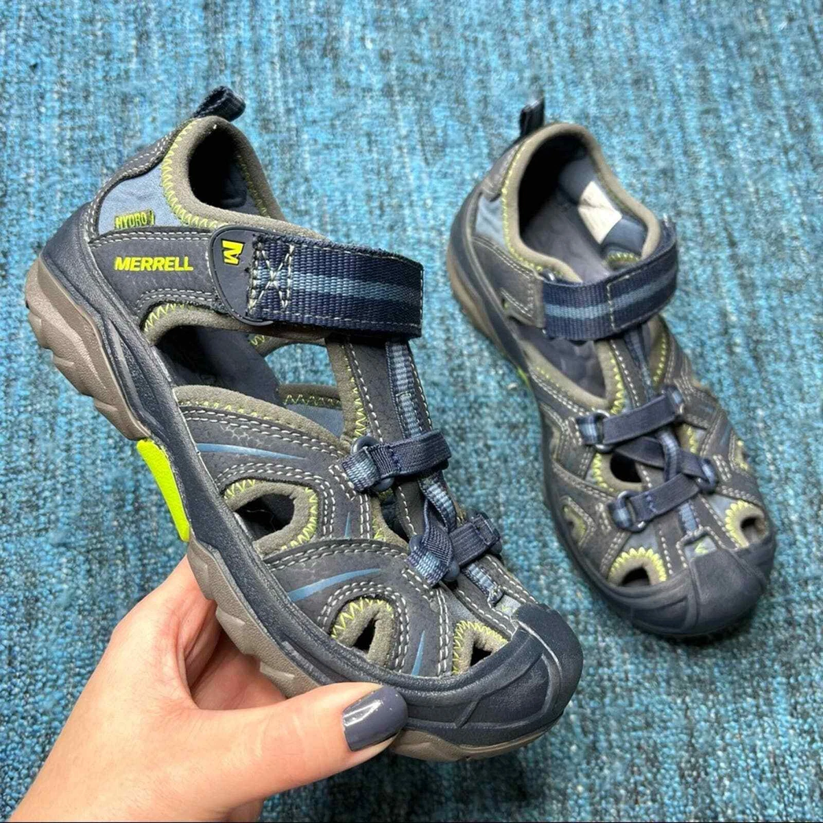 Merrell Kid s Hydro Sandals In Blue Green Size 1 Youth Outdoor Hike Water Shoes