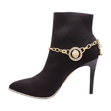 Women Gold Metal Chain Boot Bracelet Shoe Anklet Lion Coin Charms Groovy Style