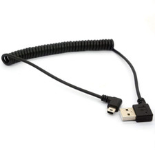 Coiled Mini USB Cable, 90 Degree Spring USB 2.0 to Mini USB Cable Cord, Right An