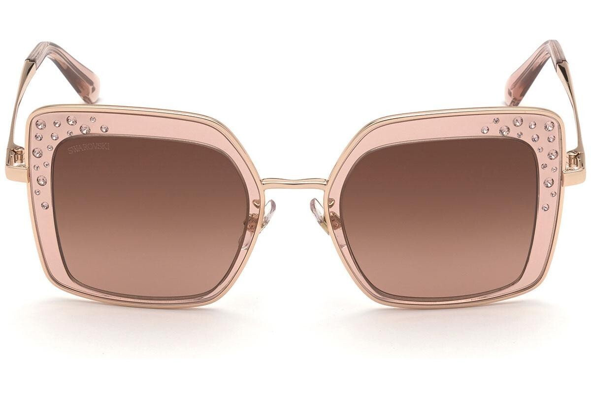 Квадратная металлическая оправа солнцезащитных очков SWAROVSKI SK324-H 72F из розового золота с камнями 52-23-135 Вт