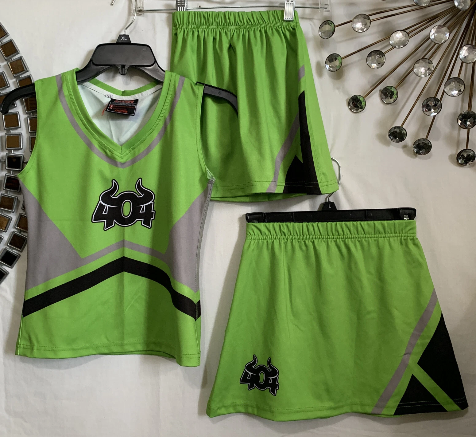3pcs LRSA Dark Lime Green Girls Cheerleader Outfit Set Sz 8 - 10