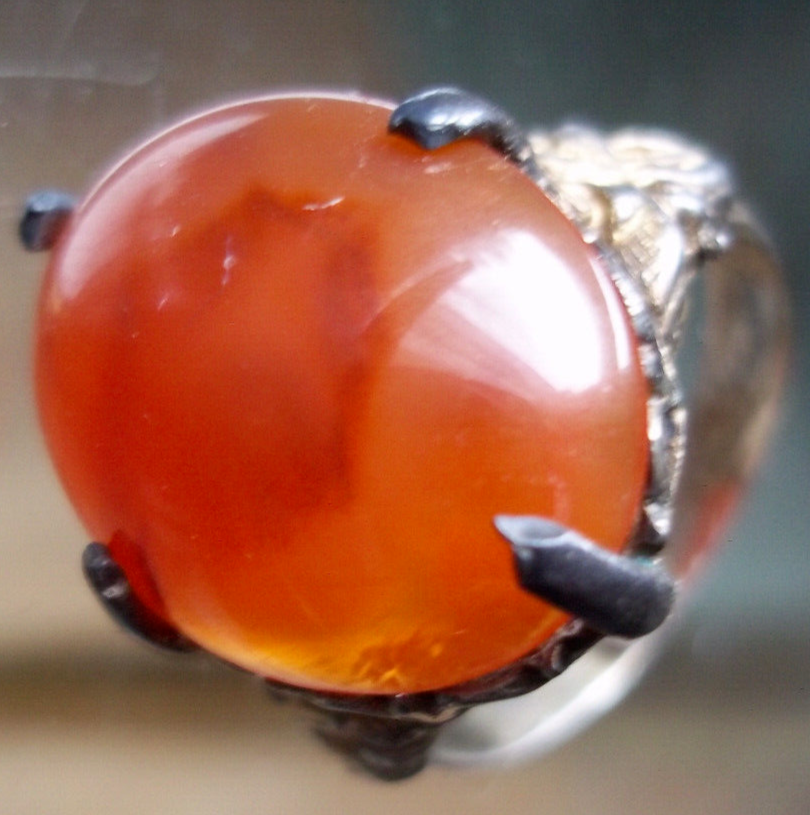 Chinese Export victorian Ring cab dome large banded lucid agate art deco jewelry