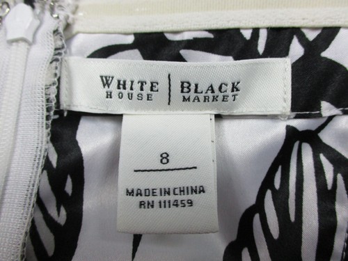 White House Black Market Dress Women 8 Black White Strapless silk Leaves Lined - Picture 3 of 20