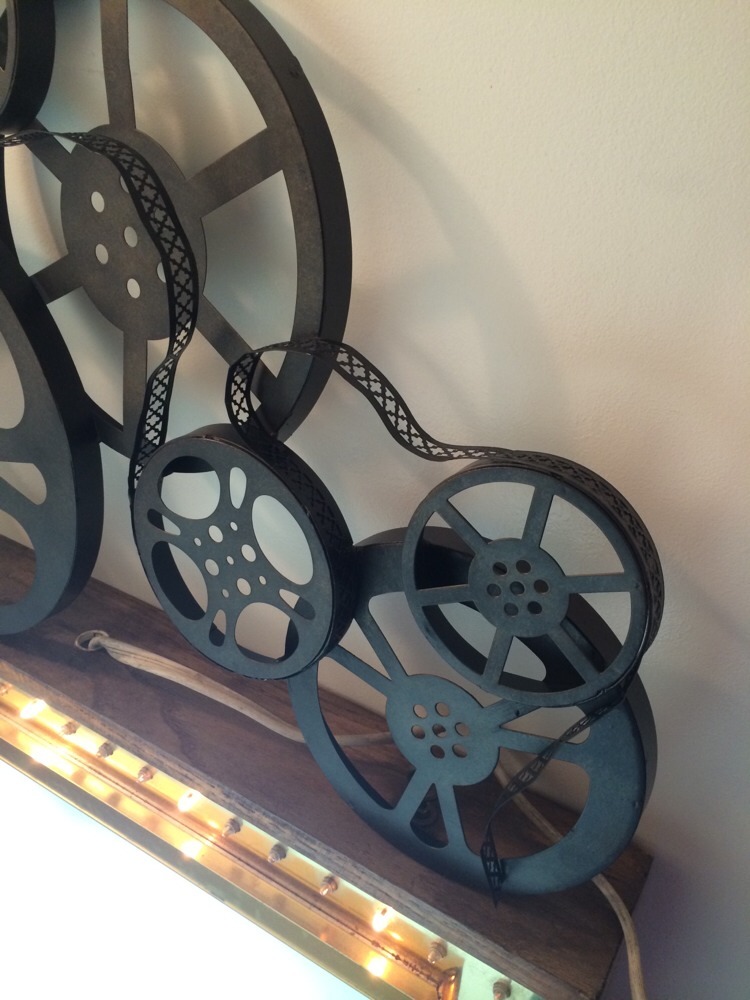Film wheels rustic Metal Home Theater Cinema System Popcorn Stand Movies Wall