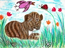 Pitbull Puppy 4x6 Dog Art Print Pit Bull Terrier Collectible KSams Flowers Bird