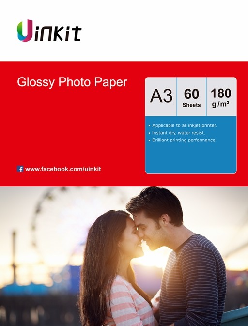 A3 High Glossy Photograph Paper Inkjet Paper Printer 180Gsm Uinkit - 60 Sheets