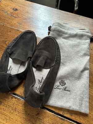 Loro Piana Cashmere Suede Brown Slippers Size 40 – New