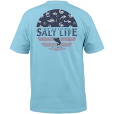 Salt Life Honor Bones S/S Pocket Crew Preshrunk Sky M Live Salty Saltlife NWT