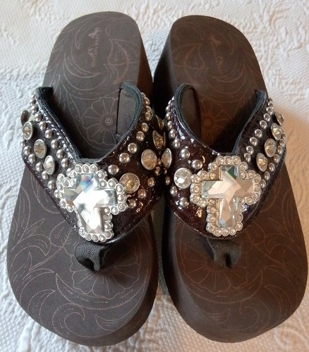 brown bling flip flops