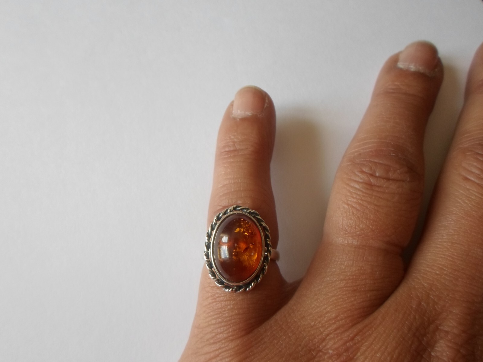 solid silver ring, honey amber cabochon, size 48 - image 1