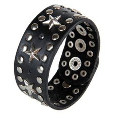 Men's Punk Star Wide Leather Belt Wristband Bangle Cuff Bracelet Adjustable Gift