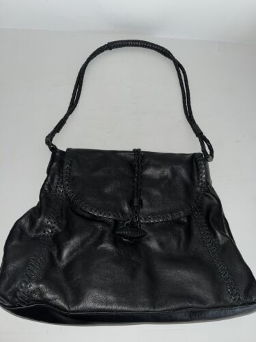 J Jill Leather Shoulder Handbag Purse Black Pebble