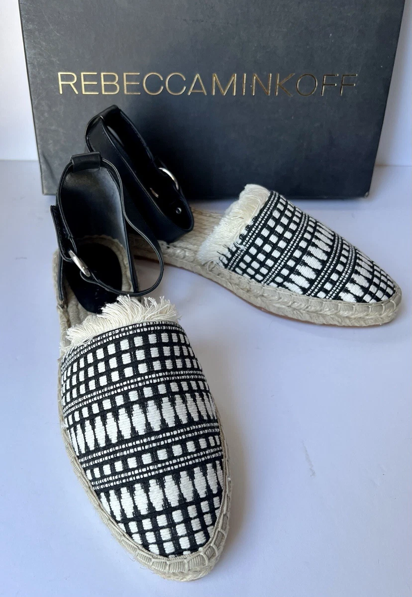 Rebecca Minkoff 150 Vicky Embroidered Ankle Strap Espadrille Flats Shoes
