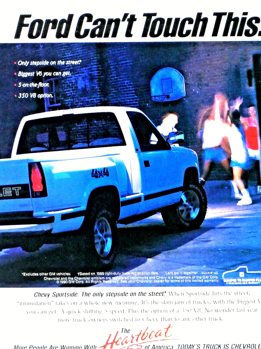 1990 Chevrolet Chevy 4 X 4 Stepside Pickup Vintage Original Print