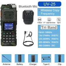 US Baofeng UV25 Tri Band Power Walkie Talkie Long Range Two Way Radio 10W+BT Mic