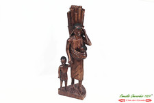 tribù Africana Statua di Madre E Figlio Turkana intagliata a mano