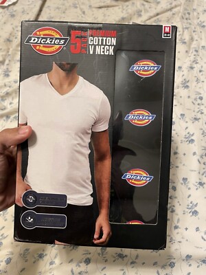 Dickies 5 Pack V Neck Black Men's T Shirt Size Medium