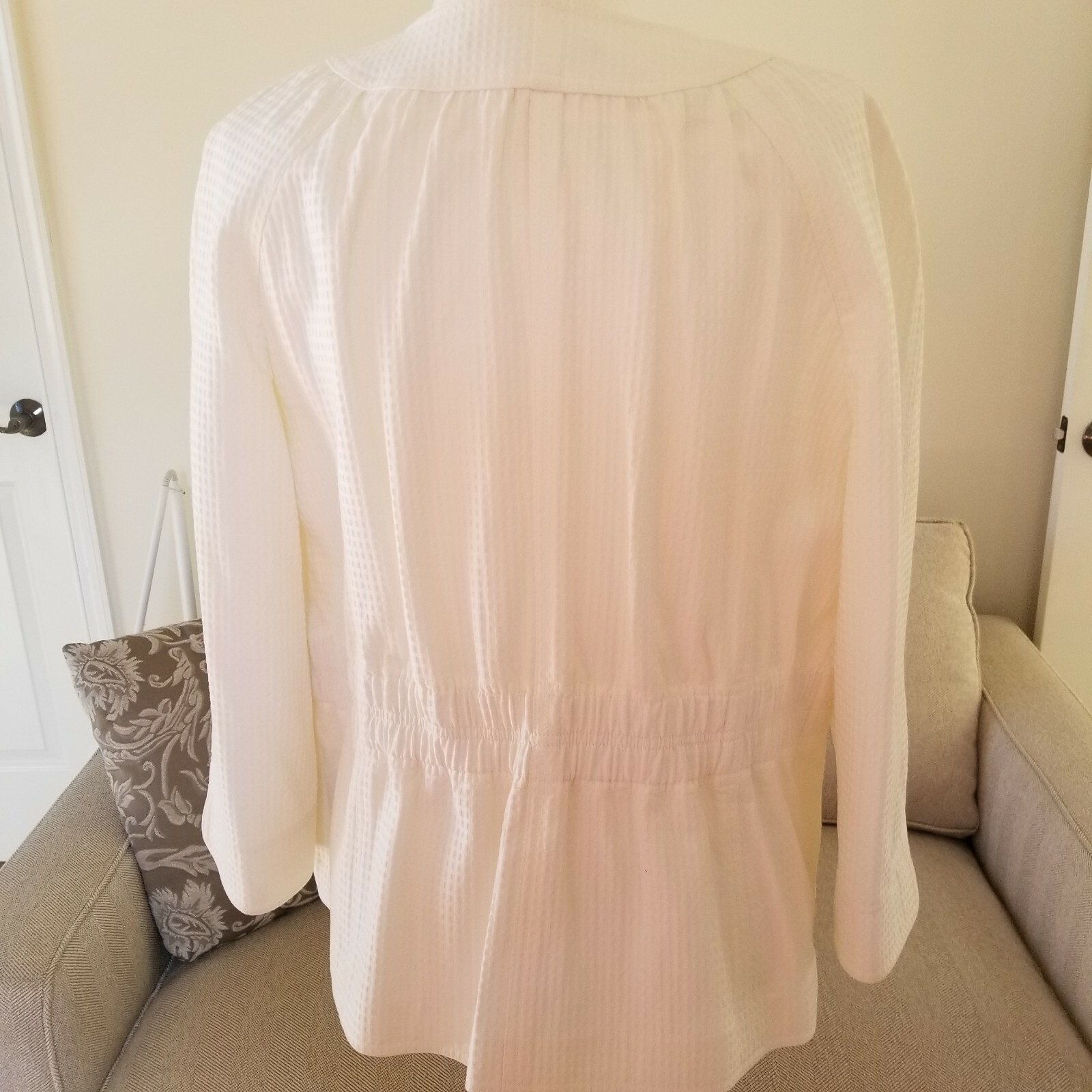 Ellen Tracy Off White Patterned Collarless Button… - image 4