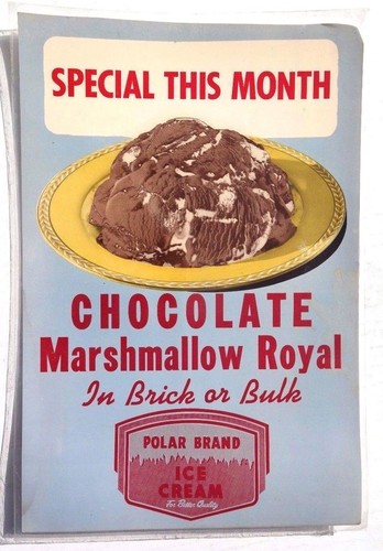 Vtg Chocolate Marshmallow Roya Ice Cream Advertising Sign / Poster / Lithograph