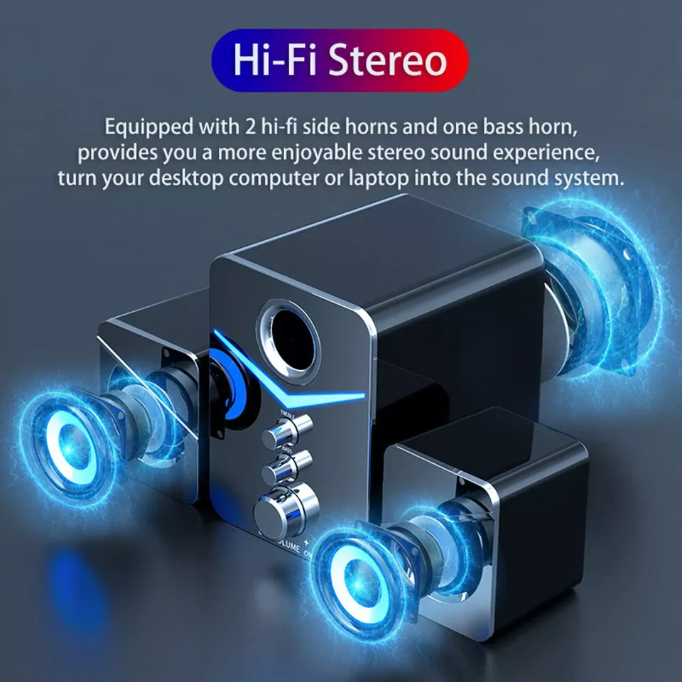 USB Computer Speakers System Stereo Bass Subwoofer LED for Desktop Laptop PC HOT - Image 4 of 4