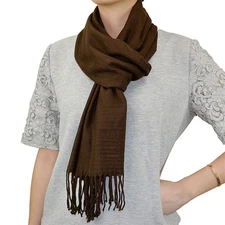 66" CASHMERE FEEL Solid Color Narrow Scarf Soft Warm Fringe Tear Drop Unisex