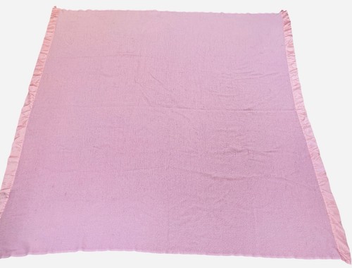 Vintage 90s Ralph Lauren PINK Satin Edge Trim Waffle Weave Blanket 85 x 83 Throw - Picture 2 of 20