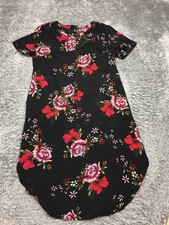 Shein Dress Womens Size Large Black Pink Floral Short Sleeve Polyester