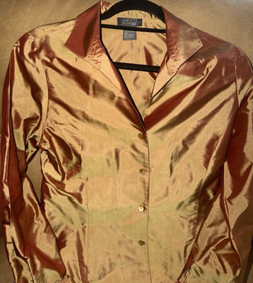 Lafayette 148 New York Brown Silk Satin Collared Button Front Blouse 8