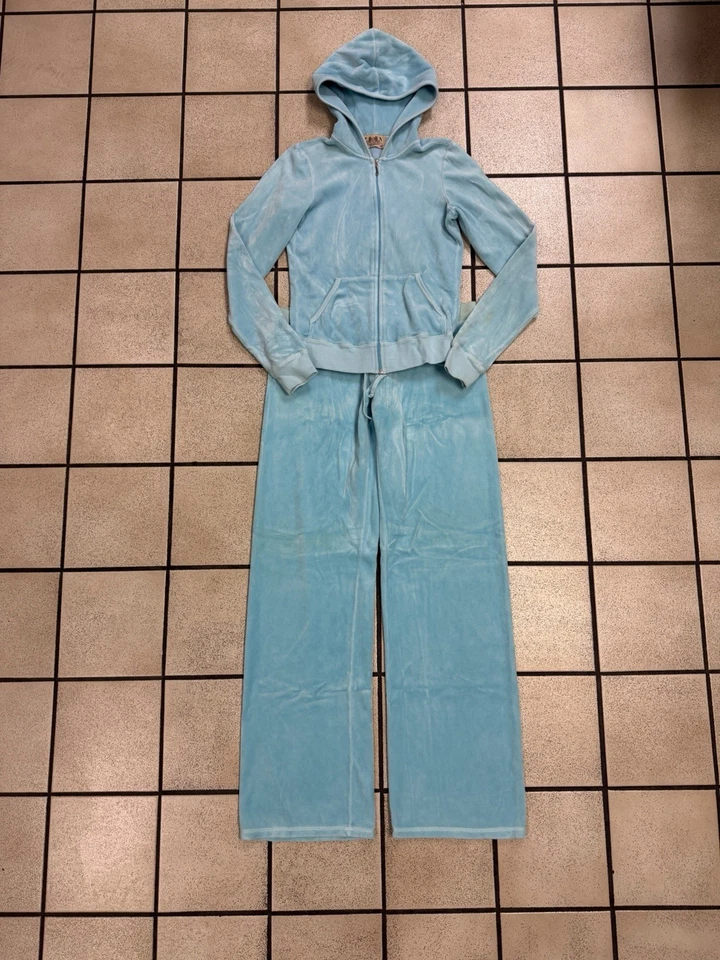 VTG JUICY COUTURE Y2K Blue Velour Tracksuit Set Paris Hilton Plush 2000’s Sz Med - Image 2 of 4