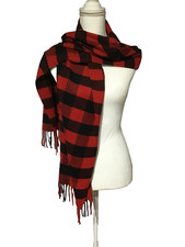 100 Cashmere Winter Tartan Scarf Plaid Unisex Red Black Made In Scotland