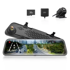 WOLFBOX G840S 12" 4K Mirror Dash Cam Front and Rear Recording With GPS 32GB Card