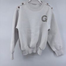 Guess Embellished Logo Knit Sweater w/ Button Detail - Ivory Cream Girls size 8