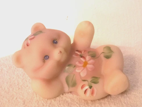 Fenton Burmese Glass HandPainted Reclining Bear Figurine - Glows