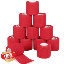 Elastic Bandage Wrap 12pk 2"x5yd Self Adherent Cohesive Vet Tape Red