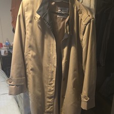 Men s Beige Long Trench Coat Button Front Buc...