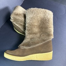 Snowland Vintage Faux Fur Women  s Suede Wedge Winter Boots Sz. 5 Made In USA