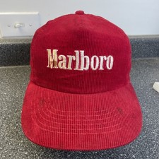 Vintage Marlboro Hat Cap Snapback Red Corduroy Tobacco Cigarettes Embroidered