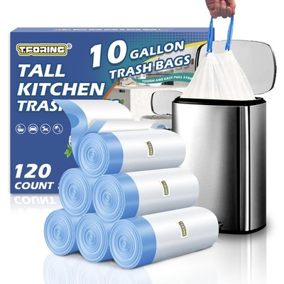 10 Gallon Trash Bags with Drawstring - 120 Count Heavy Duty 1.2 Mil Garbage B...
