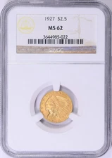 1927 INDIAN HEAD $2.5 QUARTER EAGLE GOLD NGC MS62