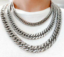 8/10/12mm Stainless Steel Curb Cuban Link Chain Necklace 16"-40" for Men