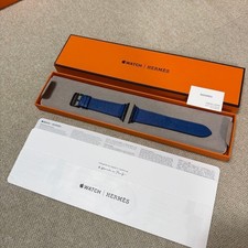 Hermes Apple Watch Band H Diagonal Simple Tour Leather Blue Brown wrist 19cm