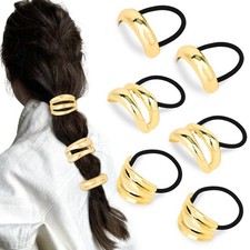 Metal Hair Cuffs, 6PCS Ponytails Hair Ties for Women, Gold Hair Cuffs, Geomet...