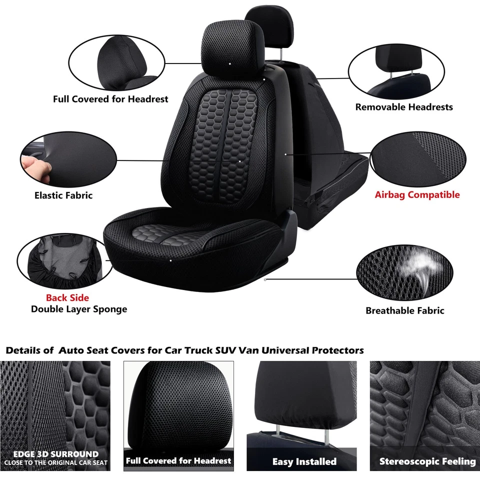 For Toyota 4-Door Car Seat Covers Full Set 5-Seat Front Rear Protector Cushion - Image 2 of 4