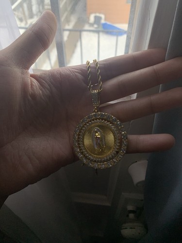 Men's Gold Plated Religious Round Pendant Necklace Rope Chain Amulet