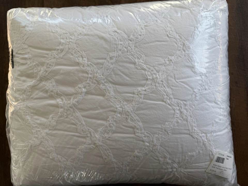 Nuevo Edredón Pottery Barn Teen Roller Rabbit Jena Enrejado Texturizado Completo/Reina Blanco Foto 2 de 2