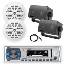 Pyle in-Dash Marine Receiver, 2x 4'' 100W  3.5" 200W Speakers, 22" Antenna